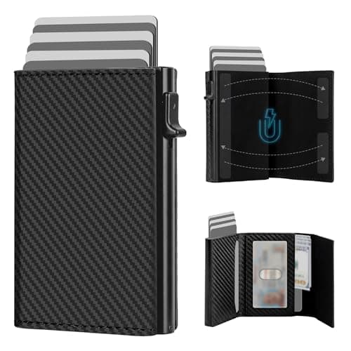 GRALEON Credit Card Holder Wallets for Men,Slim,Minimalist,Smart,RFID Blocking,Pop Up Leather Card Case Wallet, Cash Slot |ID Window|10-14 Card Capacity|Gifts for Men(Carbon Fiber)