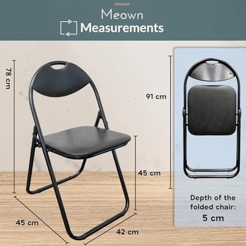 Meown Folding Chair Padded Paris Faux Leather, Black, Comfortable Space Saving Foldable Dining & Office Chairs, Durable Steel Frame with Soft Cushion Seat, Portable & Easy to Store, Max Weight 114 kg — view 2