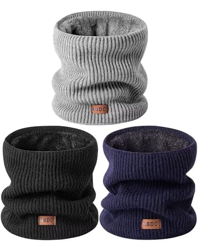 MSDC Neck Warmer Men 3 Pack,Snood for Women Thermal Thick Warm Fleece Lined Cold Weather,Neck Gaiters for Men Ski Face Mask Cover（Black,Navy,Grey）