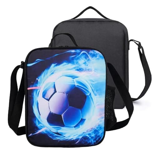 KBIBCK Football Lunch Box Bag, 3D Football Insulated Lunch Bag Kids, Portable Footballs Lunch Box with Water Bottle Holder, Insulated Lunch Bag for Kids Boy Girl for School Picnic Travel & Camping (B)