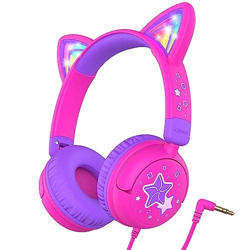 iClever HS25 Kids Headphones Toddler Girls LED Cat Ear Travel Gift
