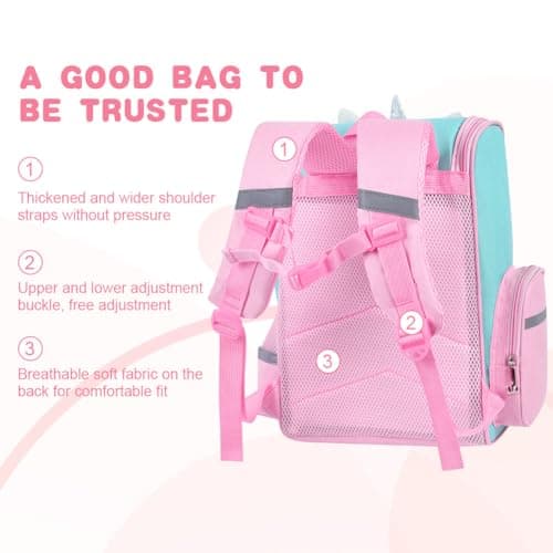 Aucuu Girls' Backpack, Cute Unicorn School Bags, Kawaii Backpack, Waterproof School Bags for Girls, Large Capacity Children's Back-pack, for Elementary, Kindergarten - Pink — view 5