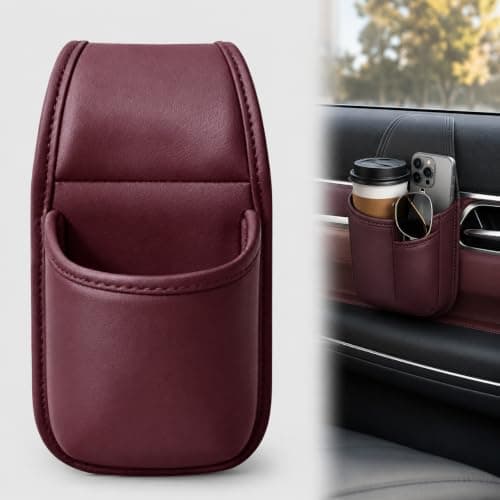 Leather Car Door Cup Holder – Wide‑Mouth Opening for Drinks & Phone
