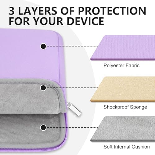 HEDUGO Laptop Sleeve Bag Compatible with 15.6 inches HP Dell Asus Lenovo Notebook Case with Zipper Accessory Pocket Padded Computer Pouch Cover Shockproof Protective for 15.6” Laptop,Purple — view 4