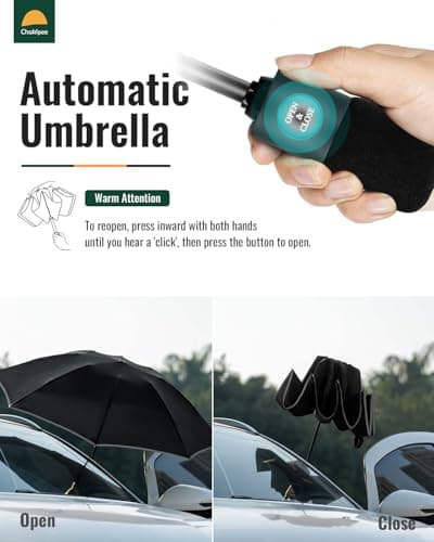 Chakipee Umbrella Windproof Strong Compact Automatic Umbrellas - Black Umbrella for Men and Women, Portable Folding Umbrella for Travel with Reflective Stripes - Fits Car & Backpack for Wind and Rain — view 4