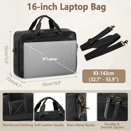 RAINSMORE 16 Inch Laptop Messenger Bag for Men, PU Leather Work Briefcase — view 5