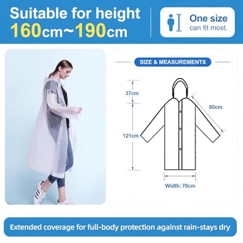 HCFGS Rain Poncho Raincoats for Adults, 2PCS Reusable Rain Jacket Rainwear with Hoods, Long Waterproof Ponchos for Emergency, Festivals, Camping, Travel — view 3