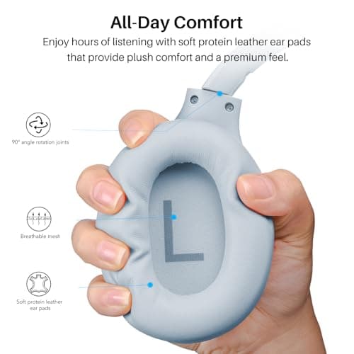 TOZO HT3 Bluetooth Headphones, Active Noise Cancelling with 5-Mic AI Chat, Wireless Over Ear Bluetooth, Hi-Res Audio, 90H Playtime, Transparency Mode, Dual Bluetooth Connection, 32 EQ Modes(Blue) — view 3