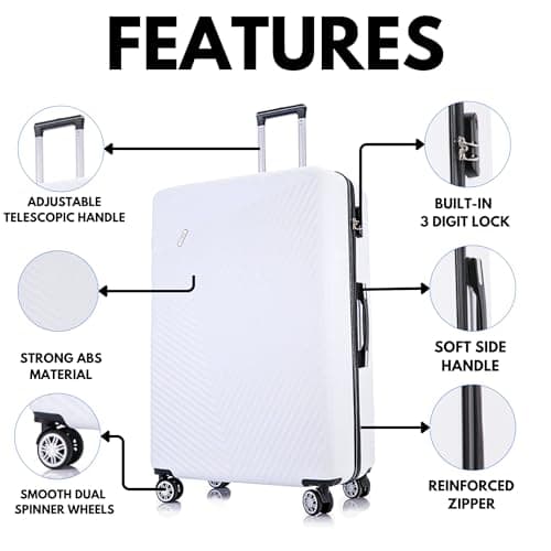 FLYMAX Medium Suitcase 4 Wheel Lightweight Luggage Hard Shell ABS Travel Case Hold Check in Fits 15kg - 20kg Medium Size + 3 Digit Lock + Telescopic Handle 67 Litre Capacity — view 3