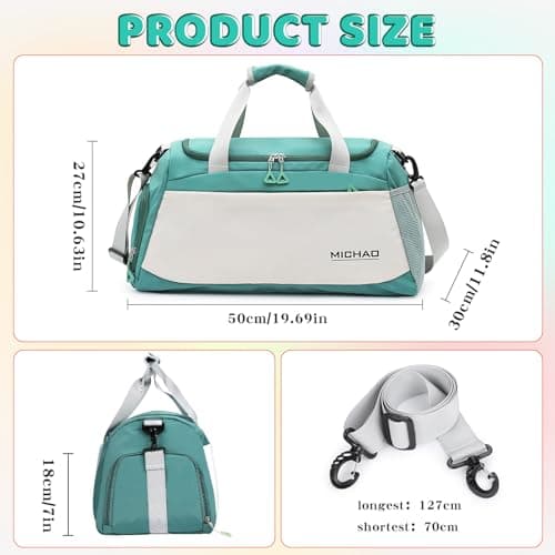 Large Gym Bag Duffle Bag with Shoes Compartment for Women Men, Green — view 5