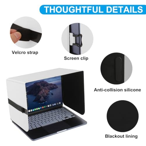 HoYiXi Foldable Laptop Sun Shade & Privacy Shield - Fits 13-14'' Laptop Compatible MacBook, Dell, Surface - Blocks Sunlight, Protects Privacy, Working Outdoor Travel,Anti - Glare,Grayish White — view 3