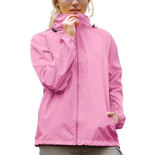 Womens Waterproof Running Jacket Quick Dry Lightweight Raincoat Hooded Rain Jacket Thin Sunscreen Water-Resistant Sports Hiking Walking Jackets Spring Autumn Summer Rain Coats Sun Protection Coat