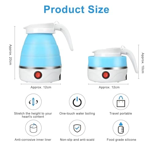 AHDXKUE Foldable Electric Kettle, 600ML Silicone Mini Portable Travel Kettle, Tea Coffee Maker with Separable Power Cord for Outdoor Hiking, Blue — view 4