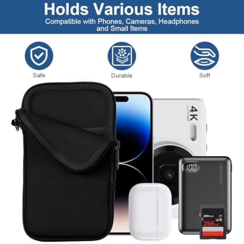 AOOSA Phone Sock, Universal Neoprene Shockproof Pouch Sleeve Case, Black — view 5