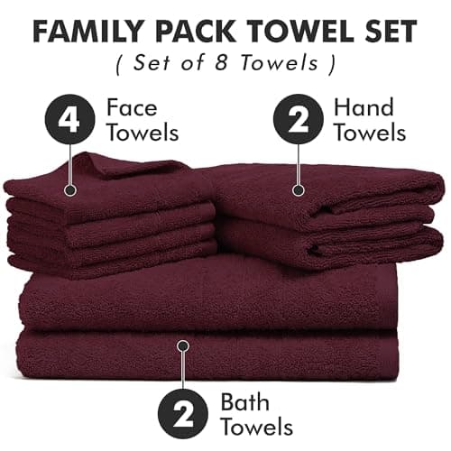 Novo Home Bath Towels Set of 8 – 550 GSM 100% Cotton Burgundy Towel Set Bale Includes 2 Bath, 2 Hand, 4 Face Towels – Soft, Absorbent & Quick Dry Towel for Bathroom, Spa, Kitchen, Hotel Use — view 2