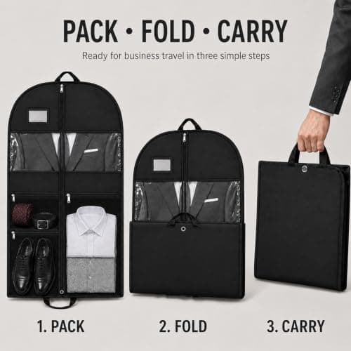 Garment Bag for Travel, 110 x 60 x 10 cm Foldable Suit Bag with Handles, 3 Zipper Mesh Pockets and Clear Window, Suit Carrier for Men and Women, Business Trips and Weddings, Black 1 Pack — view 6