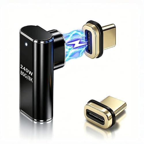 IVIVTOR USB C Magnetic Adapter 90 Degree 240 W USB-C Magnetic Adapter 24 Pin - Type C Magnetic Connector 80 Gbps 8K Fast Charge & Data Transfer for Laptop Tablet Mobile Phone Smartphones - Graphite