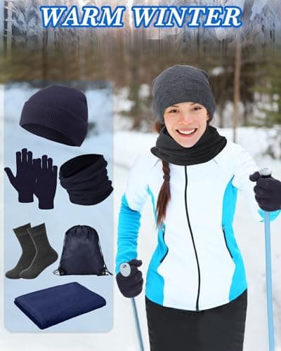 Suhine 72 Pieces Homeless Care Package Winter Gloves Socks Coral Fleece Blanket Hats Neck Scarfs Unisex Drawstring Bags, Assorted Colors, as pictures shown — view 3