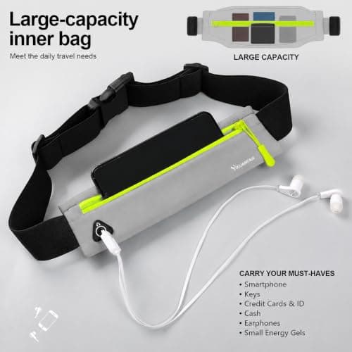 Running Belt for Men & Women, Slim Bum Bag & Running Phone Holder, No Bounce Waist Pack, Water Resistant Reflective Running Pouch, Adjustable Fitness Belt Fits All Smartphones(Grey) — view 6