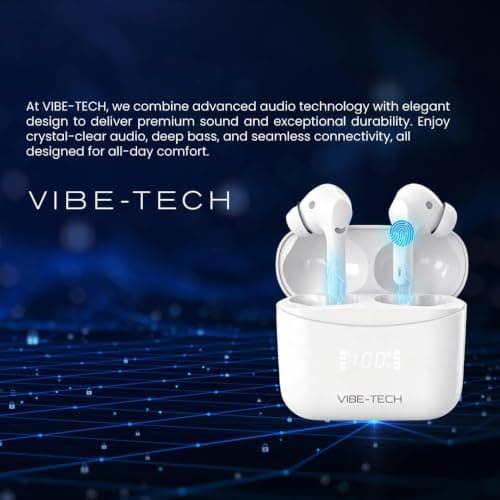 VIBE-TECH Wireless Earbuds – Bluetooth 5.4+EDR, ANC Noise Cancelling, Hi-Fi Stereo, Smart Touch, 42H Battery Life, LED Display, IPX7 Waterproof, Type-C Fast Charging – Black — view 2