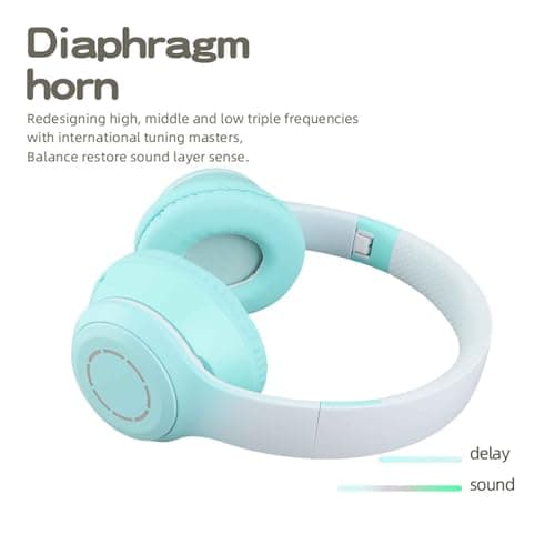 Cocoarm BT Wireless On-Ear Headphones,LED Light,18-Hour Playtime,HD Sound,Gradient Design,Foldable Travel Headphones with 5.2,Stainless Steel Headband,Kids (Green) — view 5