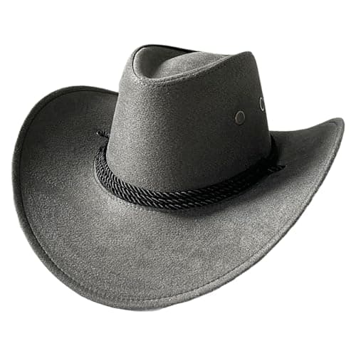 CHICTRY Mens Felt Cowboy Rider Hat Wide Brim American Western Outback Sunscreen Travel Cap Outdoor Sun Protect Cowgirl Costume Charcoal Grey A One Size