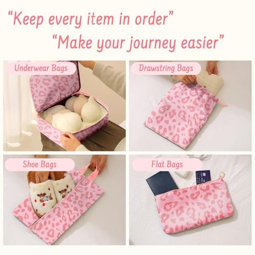MOFELON 8PCS Packing Cubes for Suitcase, Travel Luggage Organisers for Backpack, Waterproof Suitcase Organiser Bags, Travel Essentials Accessories - Pink leopard print — view 4