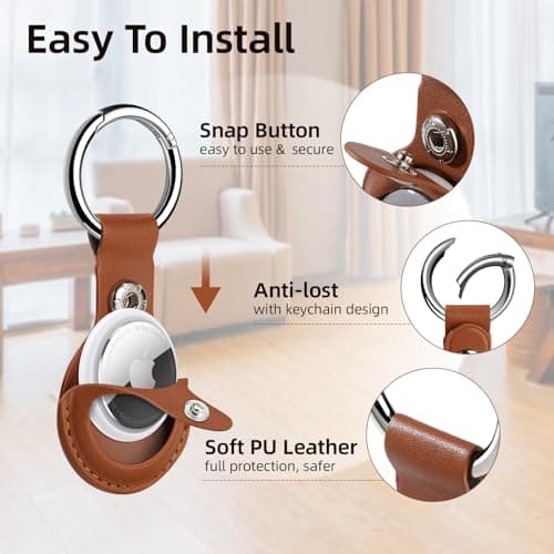 LETREEN Airtag Case, 4 Pack PU Leather Airtag Holder with Key Ring — view 2