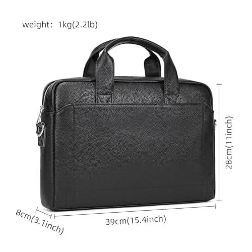 LUUFAN Genuine Leather Briefcases 15.6 inch Laptop Messenger Bags Business Satchel Office Travel Handbag Shoulder Bag for Men, Black — view 2