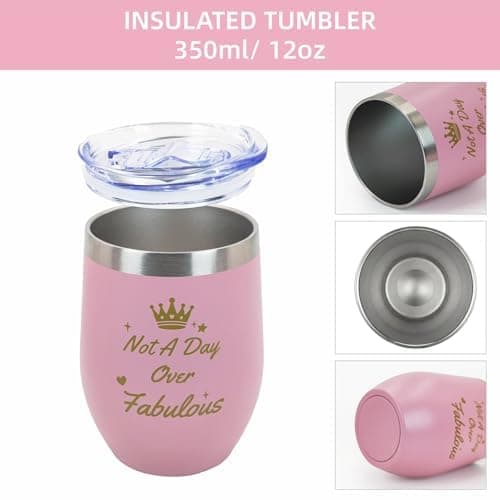 Coolparty 12oz Pink Insulated Wine Tumbler Gift for Women Her Sister Girls — view 4
