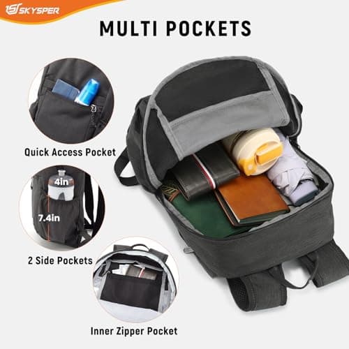 SKYSPER Small Anti Theft Hiking Backpack for Ladies Men, 20L RFID Packable Travel Daypack for Europe Trips Daily Commute, Lightweight Foldable Rucksack for Walking Daytrip Airport — view 4