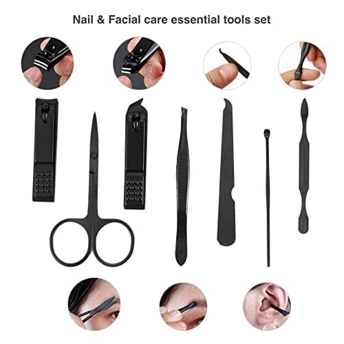 aRKé Manicure set Nail Clippers Professional Fingernail & Toenail grooming Kit Tweezers Eyebrow Scissors for mens and women Travel size 7Pcs Nail Care Tools with Black Case — view 3