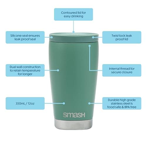 Smash Stainless Steel Twist & Lock Travel Coffee Mug 350ml/ 12 fl oz Sage — view 3