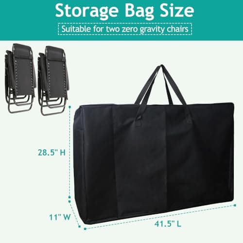 Large Garden Chair Furniture Cushion Storage Bag, 105x73x28cm Heavy Duty 600D Reclining Folding Chairs Cover for Beach Lounge Camping Gravity Folding Patio Chaise, Extra Large Travel Bag, Black — view 2