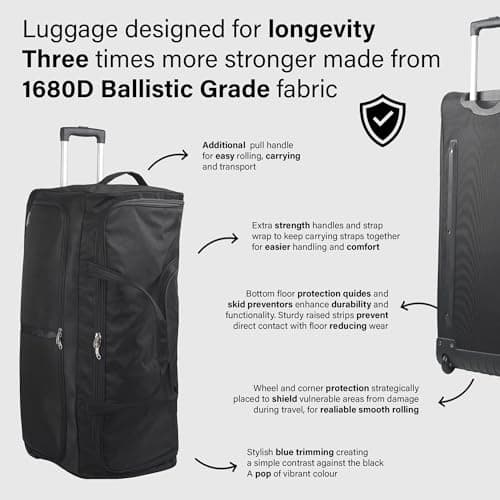 Aerostar 36" XL Extra Large Lightweight Duffle 3 Wheel Travel Bag Holdall Suitcase Check-in Luggage All Terrain (174L, Black) — view 5