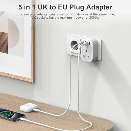 UK to European Plug Adaptor - UK to EU Plug Adapter Euro Europe European Schuko USB C Travel Charger with USBC Type C for France Germany Spain Turkey Greece Poland Iceland Russia (Type E/F) Tusreda — view 3