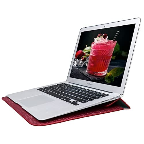 LCMOCICO PU Leather Flap Style Case Bag Laptop Sleeve for MacBook Air 13.6 inch 2026-2022 M5 A3449 M4 A3240 M3 A3113 M2 A2681 Air 13 2018-2021 M1 A2337 A2179 Notebook Bag for Mac Pro 13 2016-2022,Red — view 4