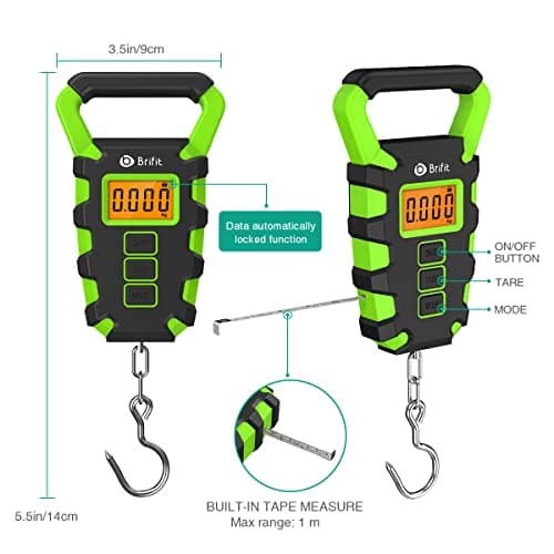 ORIA Digital Luggage Scale, 50kg Hanging Fishing Scale with Tape, Green — view 3
