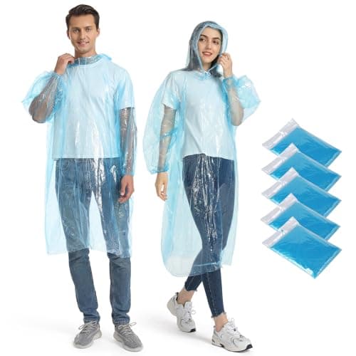 Opret Disposable Rain Ponchos 5 Pack Blue, Emergency Raincoats, Waterproof