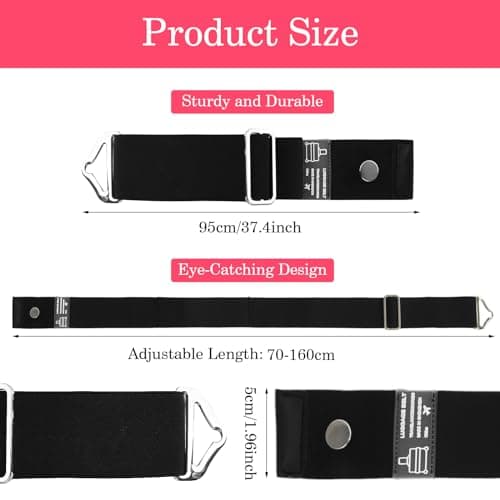 2-in-1 Travel Belt for Luggage Straps Over Handle for Add a Bag, Adjustable Travel Luggage Belt Strap with Alloy Buckle Elastic Belt for Carry On Bag, Suitcase Strap Travel Accessories(Black) — view 2
