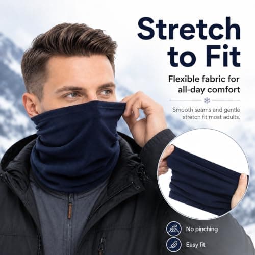 2 Pcs Winter Fleece Neck Warmer, Snoods for Men Women, Bandana Face Covering Mask, Windproof Thermal Neck Gaiter Scarf for Motorcycle Running Skiing Cycling Outdoor Sports(Black and Navy Blue) — view 4