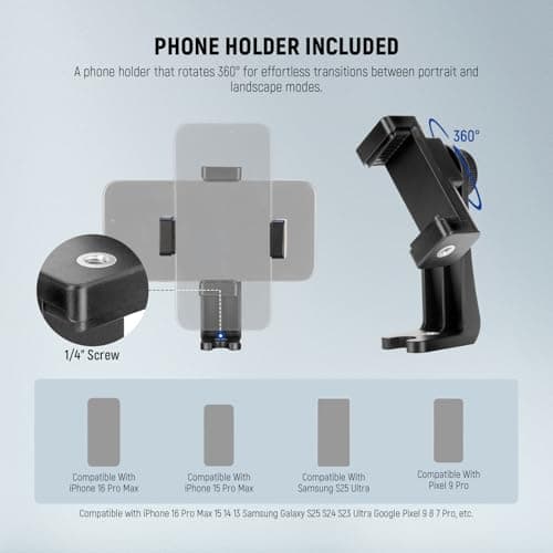 NEEWER BASICS Camera Tripod, 71'' Tripod with Holder Mount Compatible with Camera for Video Recording, Professional Aluminum Lightweight Portable Travel Stand with 3 Way Pan Tilt Head, TP55 — view 5