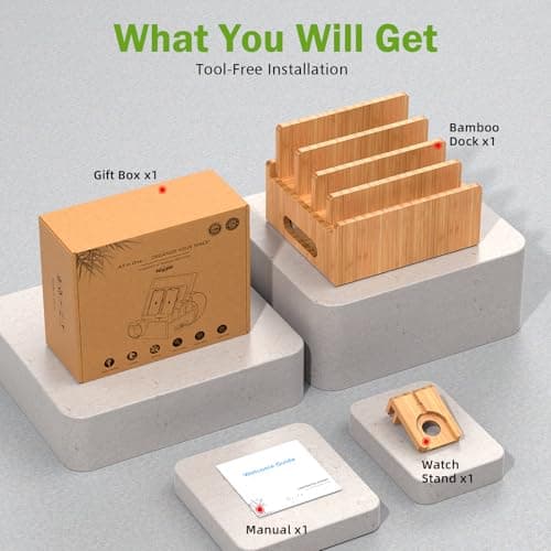 Bamboo Charging Station Desk Organizer, 4 Slot Device Organizer-Natural — view 6