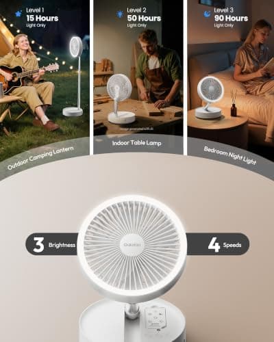 Gaiatop Portable Pedestal Fan, 16000mAh Battery, Max 74 Hours Runtime, Foldable Oscillating Pedestal Fan, Folding Desk Fan, LED Light, Case and Remote Control — view 3