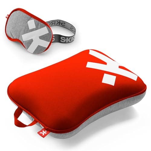 SKROSS Sleep & Comfort Bundle - Red. Travel Pillow and Sleep Mask Bundle, Travel Essentials Kit, Neck Support Cushion and Soft Eye Mask for Airplane, Train, Car Travel