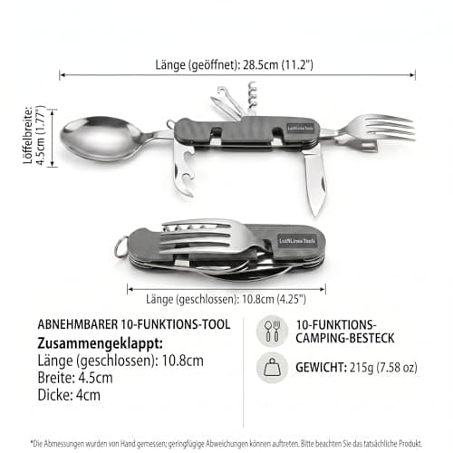 LuzNLinea Tools Portable 10-in-1 Camping Utensils - Detachable Travel Utensils Flatware Set - Compact Camping Multitool with Spoon, Fork, for Outdoor Adventures (Grey) — view 3