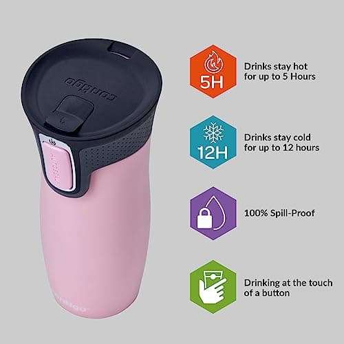 Contigo Unisex's West Loop Autoseal Thermobecher, Edelstahl Isolierbecher, Kaffeebecher to Go, BPA frei, auslaufsicherer Reisebecher mit Easy-Clean-Deckel, hält bis zu 5h Warm, 470 ml, Millenial Pink — view 3