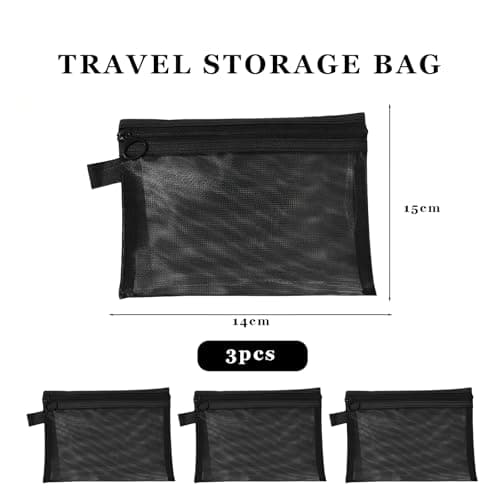 3 Pcs Black Small Makeup Bag for Handbag, Small Cosmetic Bag Organise with Zipper, Portable Travel Pouches for Handbags, Makeup Pouch for Women Men Holiday Travel Essentials（Medium） — view 2