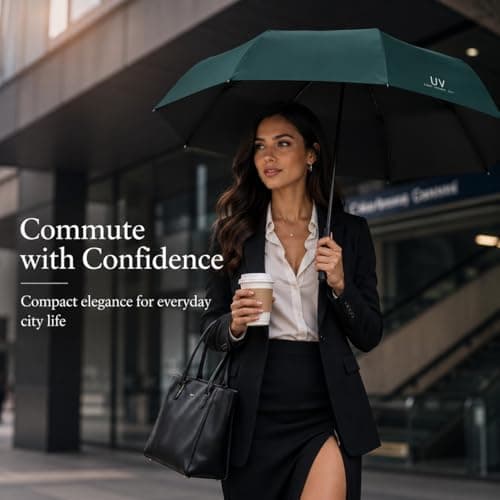 GEEKPC Compact UV Umbrella For Sun And Rain Protection - Lightweight Foldable Parasol With UPF50+ SPF 50, Portable Travel Umbrellas For Women Men Adults, Windproof Automatic Open Close Design — view 5