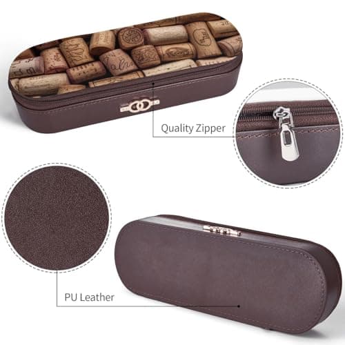 Wine Cork Printed Hardshell Leather Pencil Case for Girls Boys, Cute Pencil Pen Pouch Makeup Bag for Travel School Office College — view 6